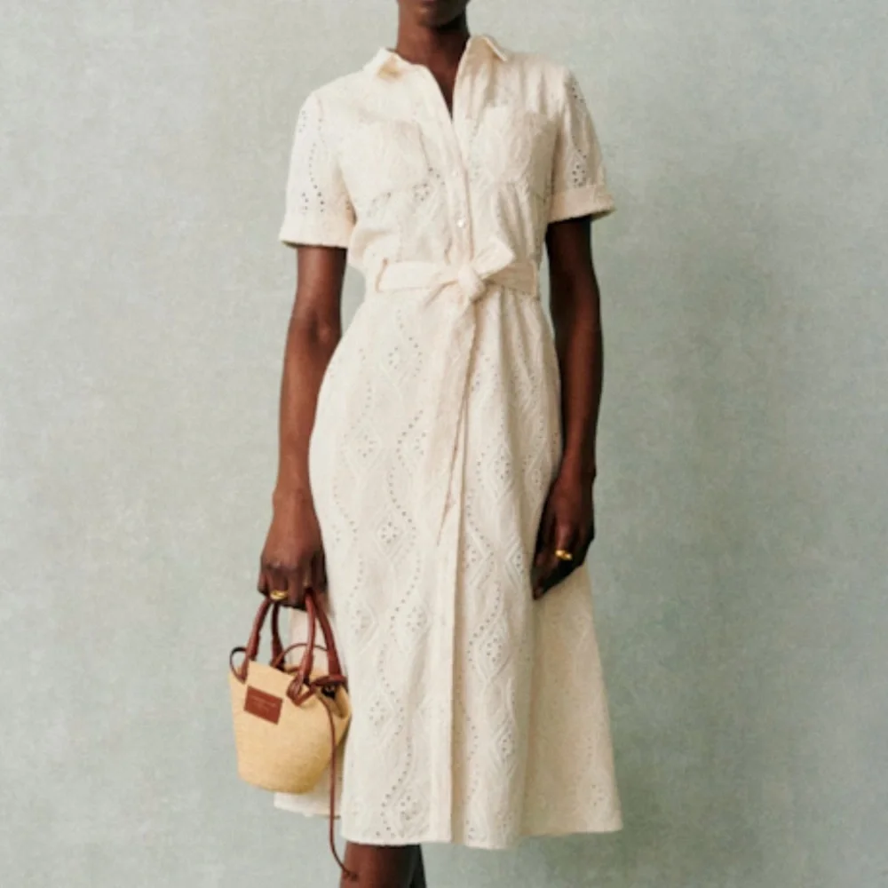 Sezane Cream Eyelet Midi Dress - Picture 2 of 9